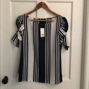 Banana Republic Striped Blouse W/ Tie Sleeve